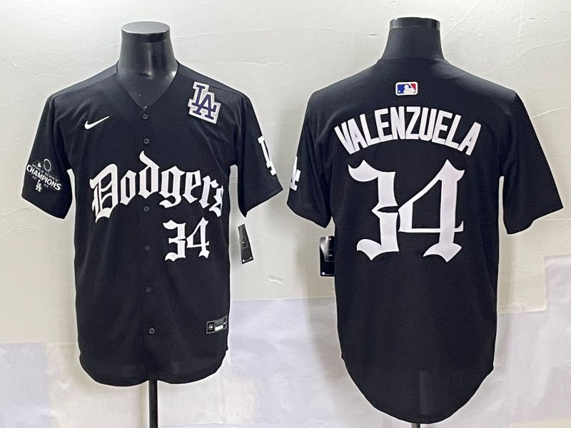 Men 2025 Los Angeles Dodgers #34 Valenzuela Black Seventh generation Joint Name Nike MLB Jersey style 11->los angeles dodgers->MLB Jersey